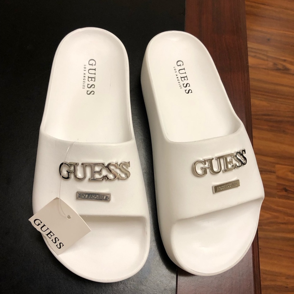 Guess White Slide Sandals